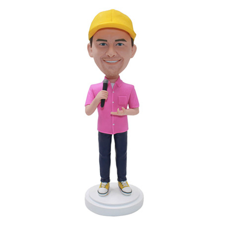 Custom Compere Bobble Head Hombre sujetando el micr&oacute;fono