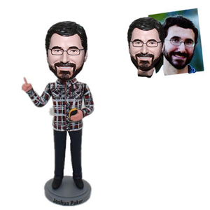 المعلم المخصص Bobblehead في قميص منقوش