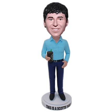 Office Boy personalizado Bobble Head hombre sosteniendo caf&eacute;