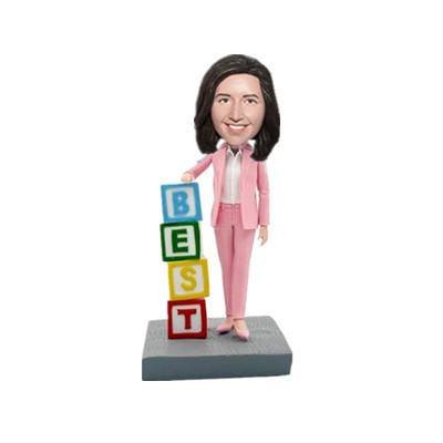 Best Boss Custom Bobblehead Lady Boss en costume rose cadeau de No&euml;l pour Boss